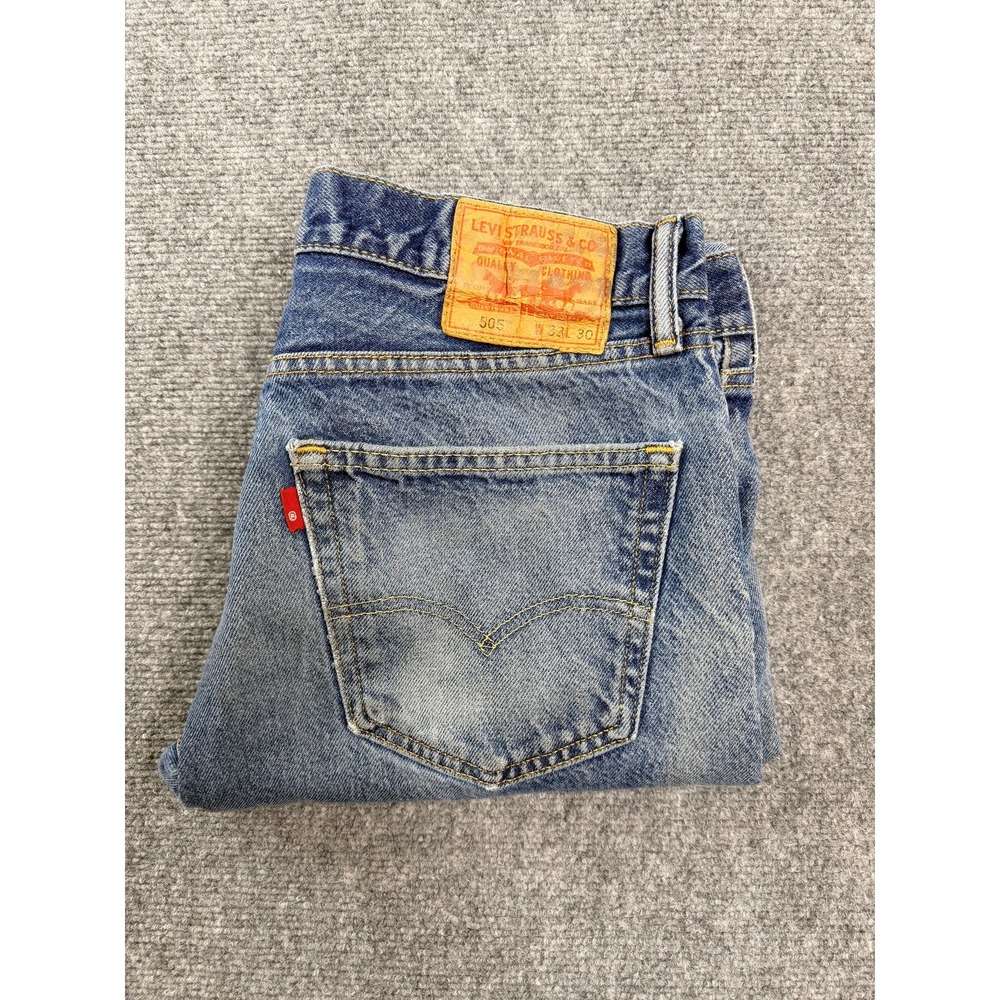 Vintage Levi's 505 Men's Jeans 33x30 Straight Fit Medium Wash Distressed Denim